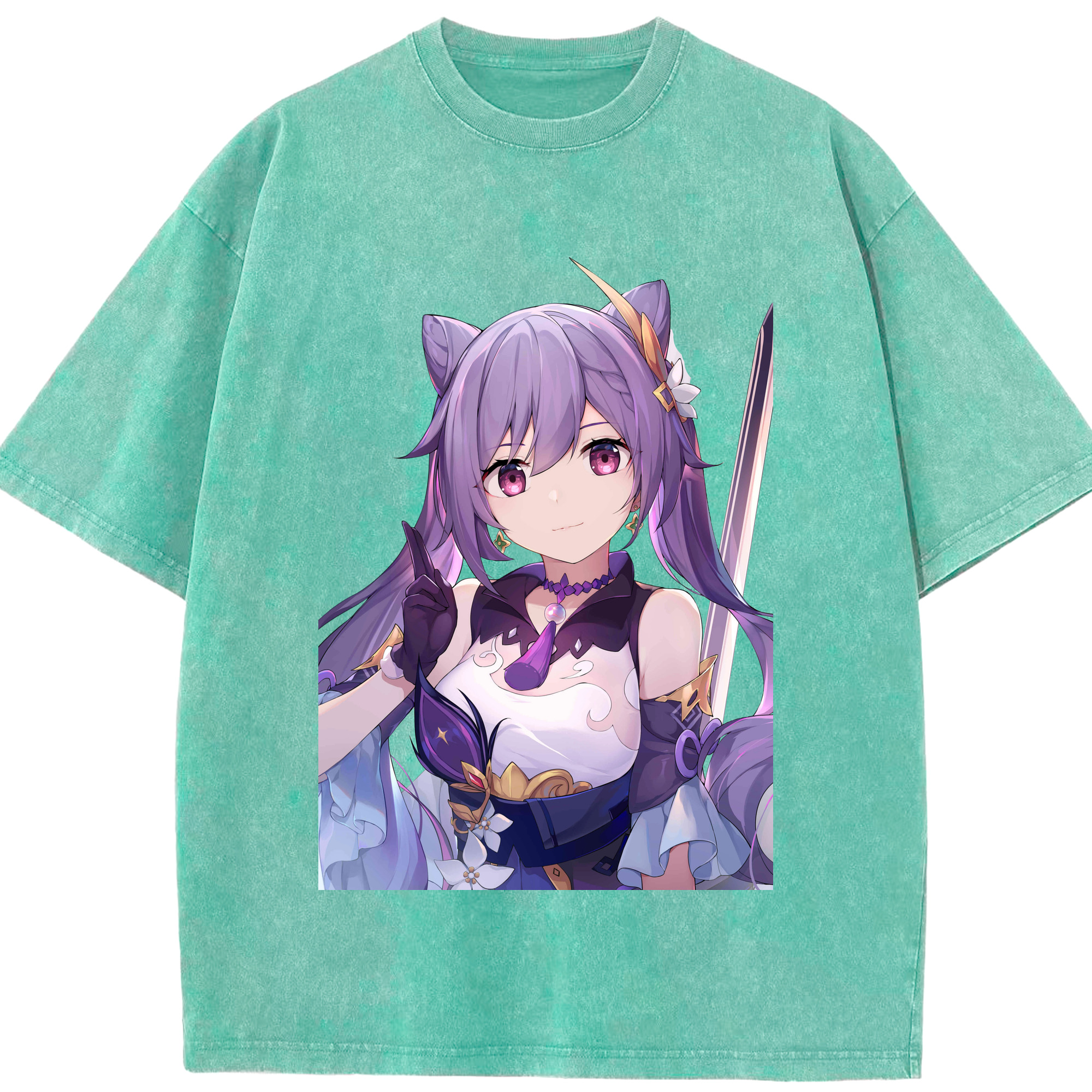 げんし神 刻晴 こくせい genshin Kokusei 綿100% ヴィンテージ風 半袖Tシャツ（フロントプリント）